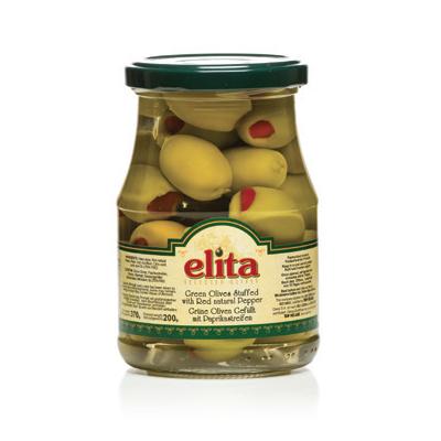 Green Olives Stuffed With Red Natural Pepper