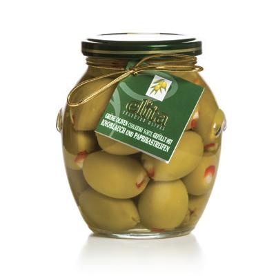 Green Olives Doublestuffed With Garlic And Red Natural Pepper